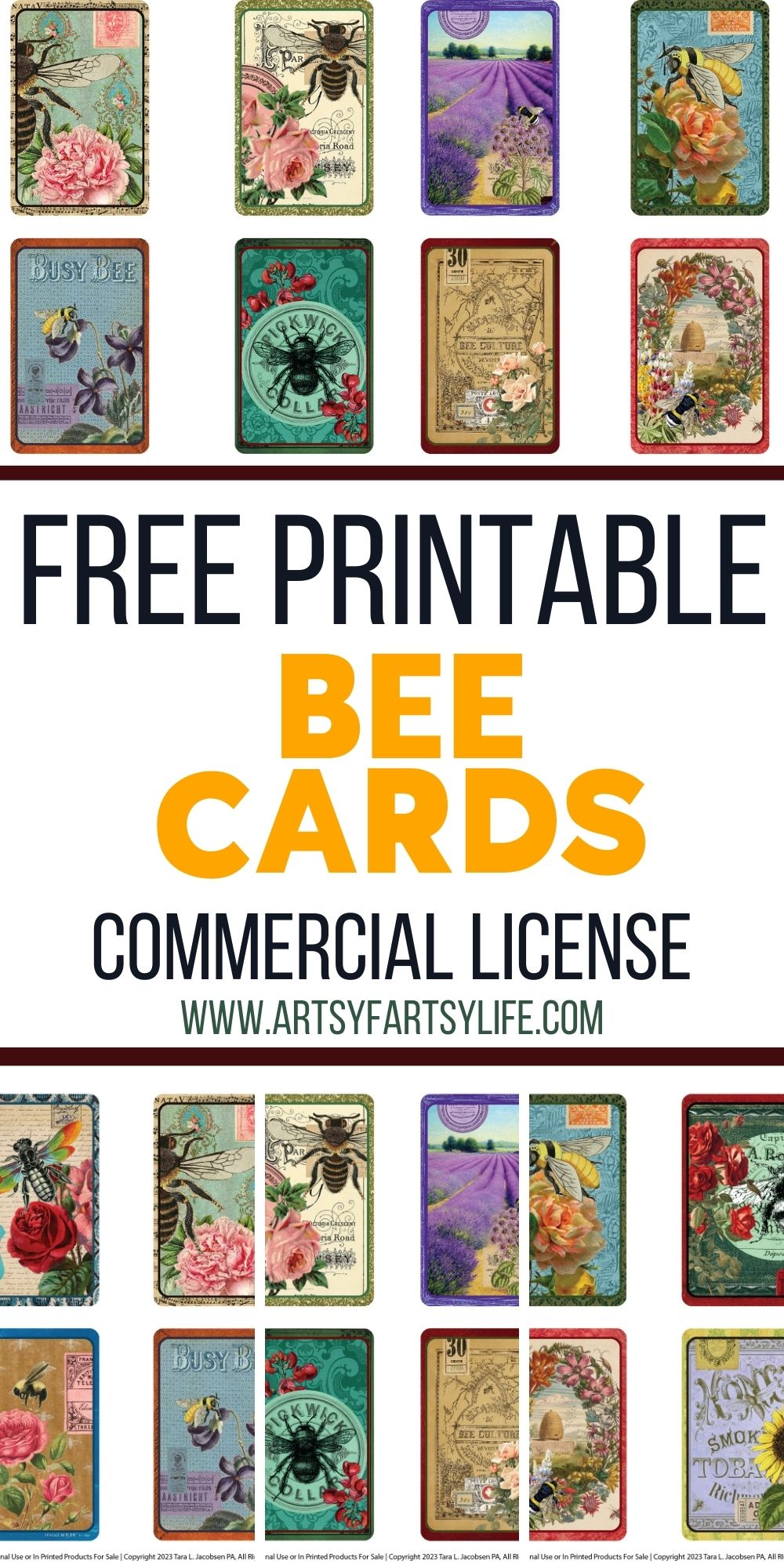 Free Printable Vintage Bee Cards · Artsy Fartsy Life