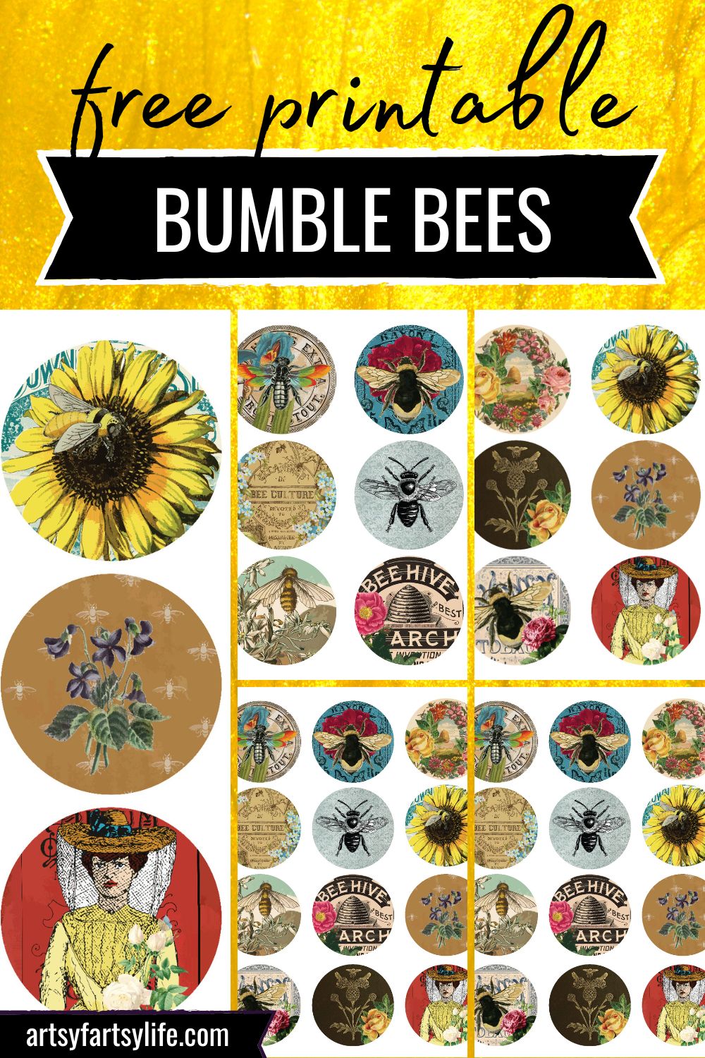 Bumble Bee Circles Ephemera - Free Printables