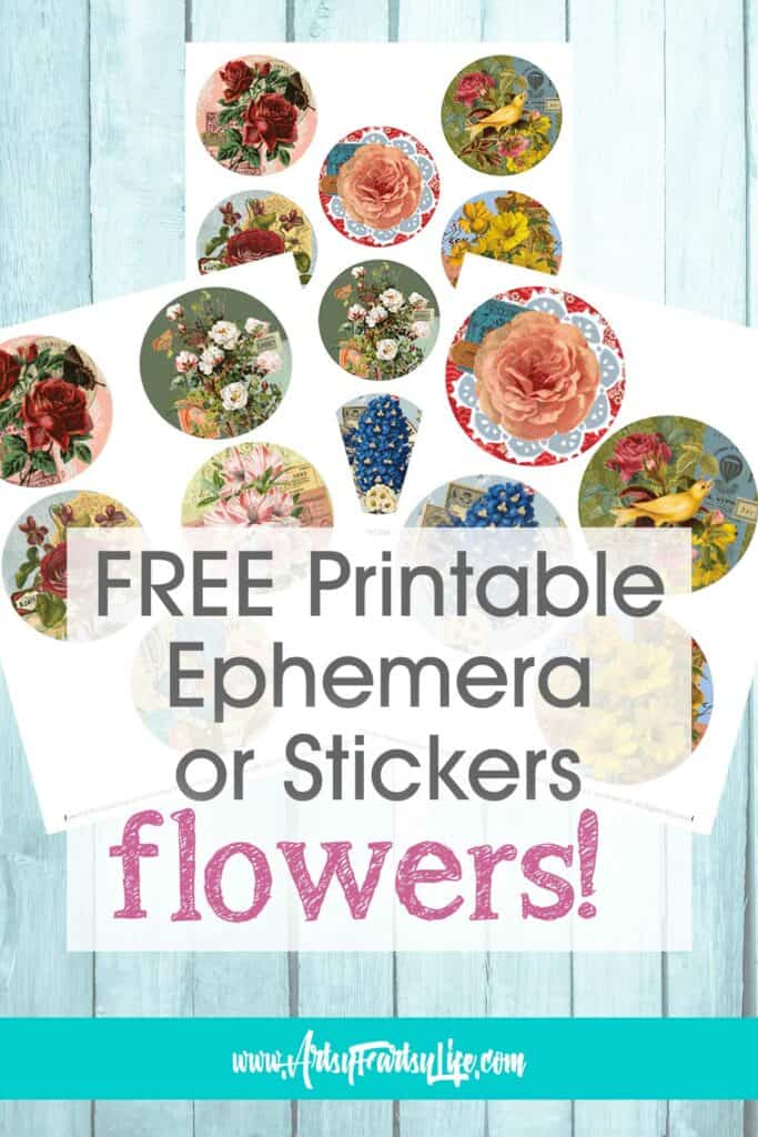 Flowers Vintage Circle Ephemera or Stickers - Free Printable