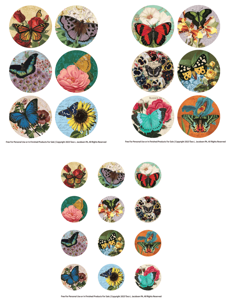 Free Printable Butterfly Circles For Junk Journals or Stickers · Artsy