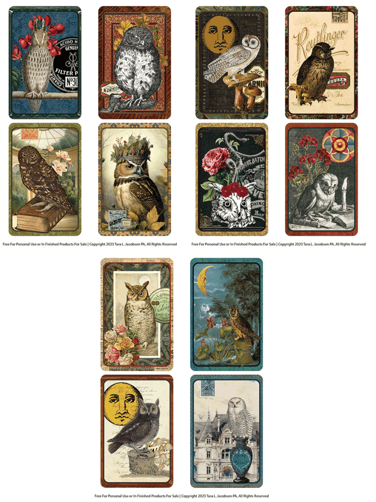 Free Printable Owl ATC Cards Collage Sheets