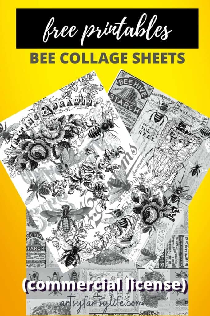 Black and White Bee Collage Sheets · Artsy Fartsy Life