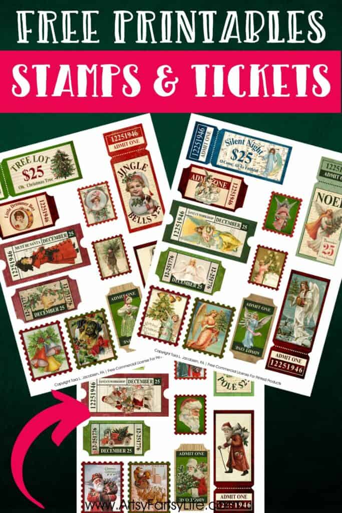 Free Printable Christmas Stamps and Tickets (Includes Commercial License)
