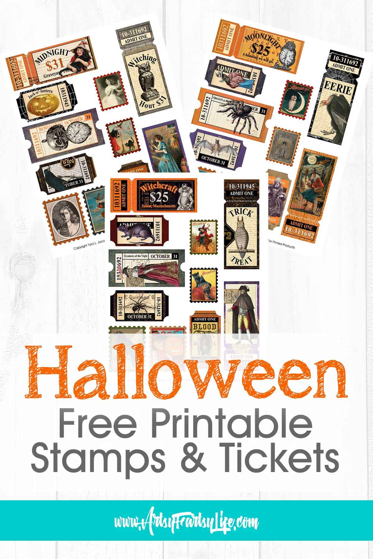 Free Printable Halloween Tickets and Stamps · Artsy Fartsy Life