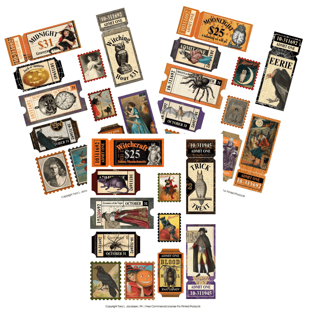 Free Printable Halloween Tickets and Stamps · Artsy Fartsy Life