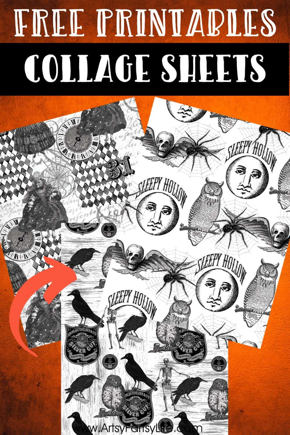 Halloween Collage Sheet - Free Black and White Printable · Artsy Fartsy ...
