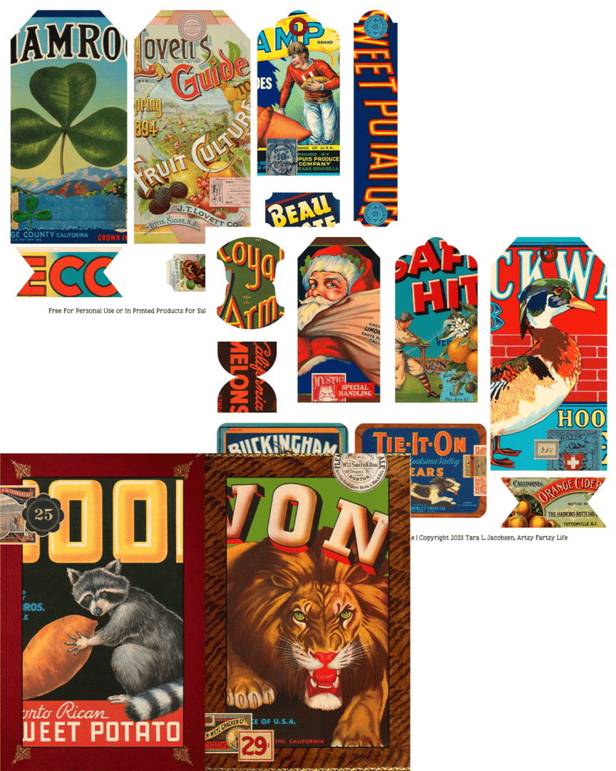 Vintage Fruit Crate Labels Collage Sheets Free Printable · Artsy