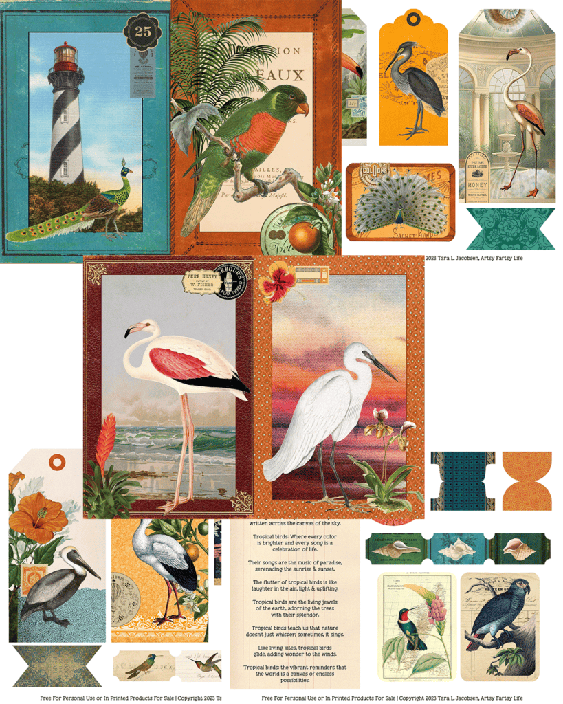 Tropical Elegance: Birds & Flowers Free Ephemera Printable