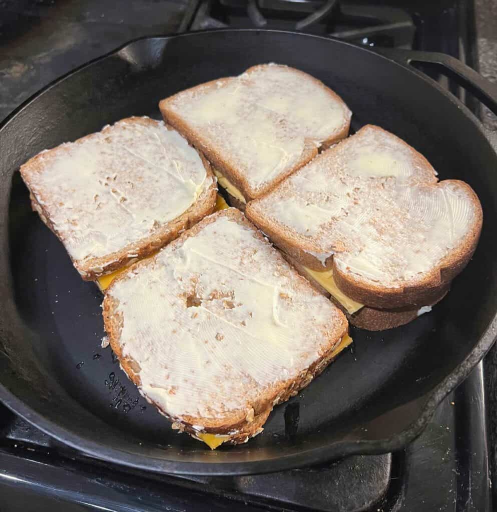 Grilled Cheese Sandwiches In A Cast Iron Skillet