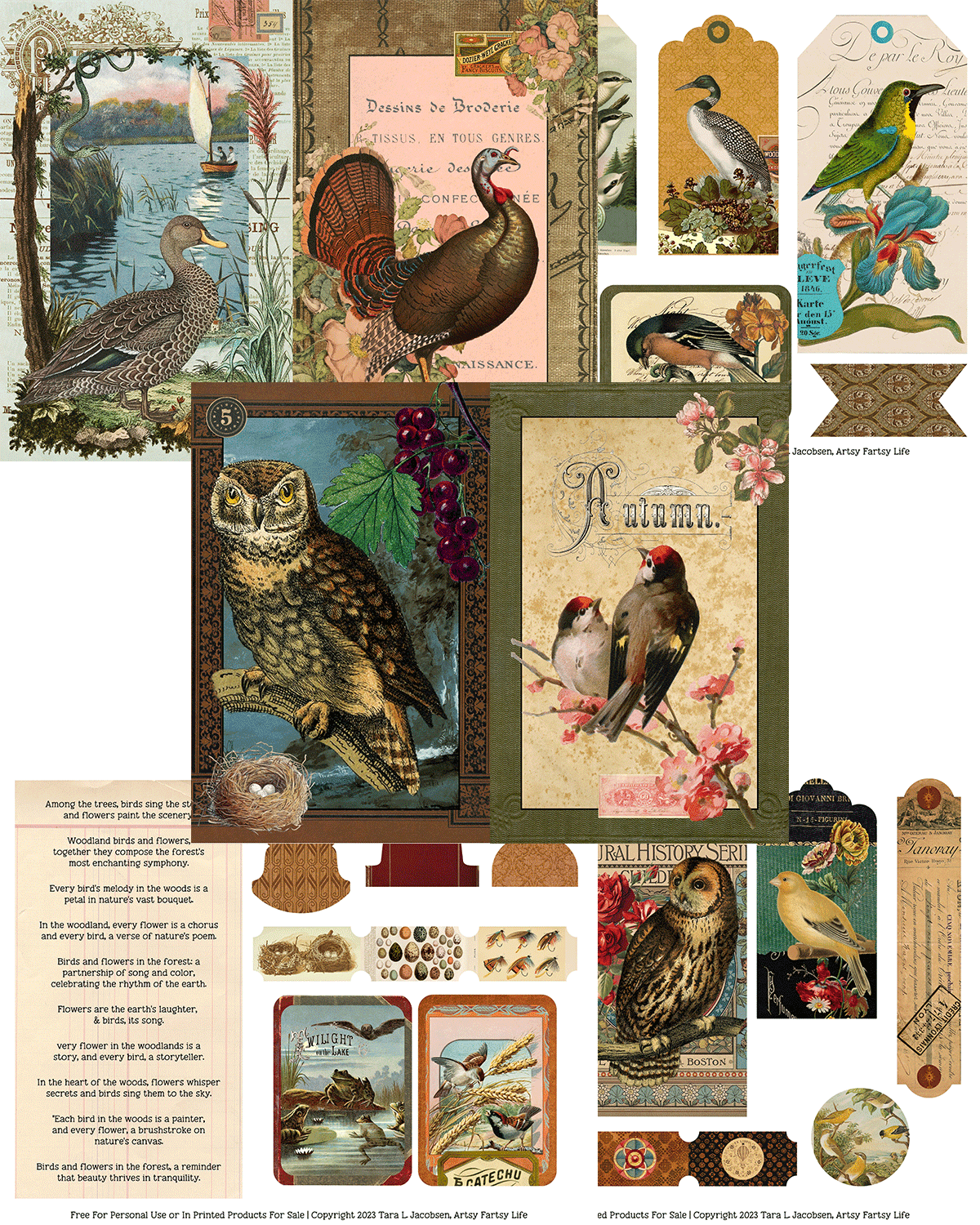 Woodland Birds and Flowers Free Printable Ephemera · Artsy Fartsy Life