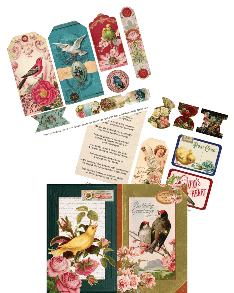 Romantic Birds and Flowers - Free Printable Ephemera
