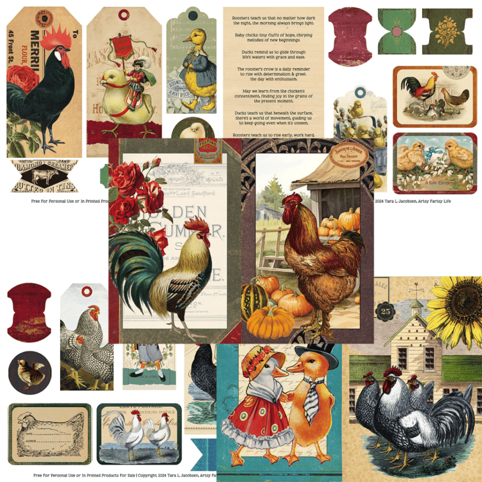 Vintage Roosters, Chickens, &amp; Ducks - Free Printable Collage Sheets ...