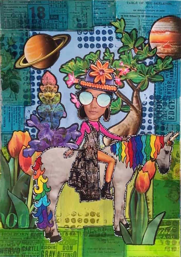Unicorn Girl - Mixed Media Collage Art