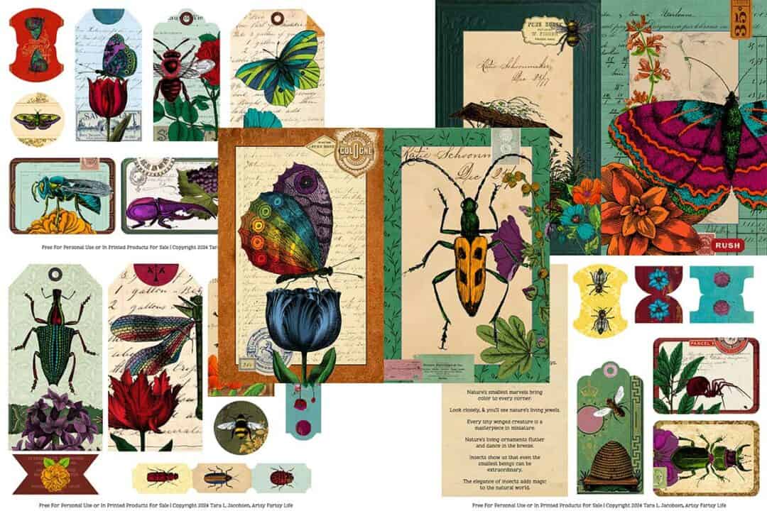 Beautiful Vintage Bugs - Free Printable Junk Journal Kit · Artsy Fartsy ...