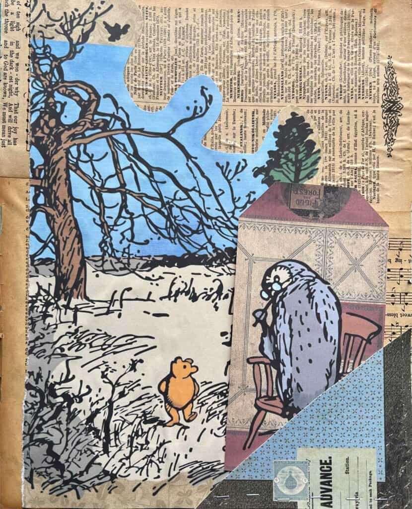 Winnie The Pooh Walking Through The Forest and Owl Tag