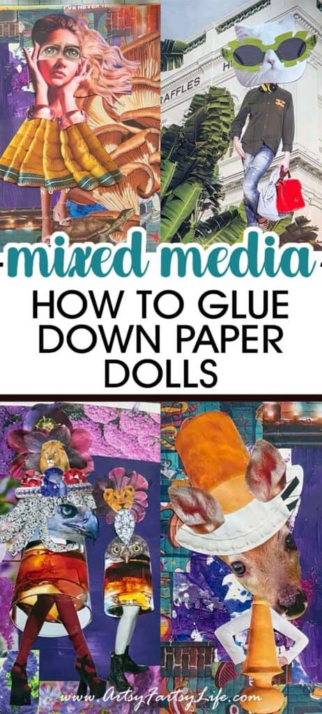 Gluing Down Paper Dolls In Magazine Collage
