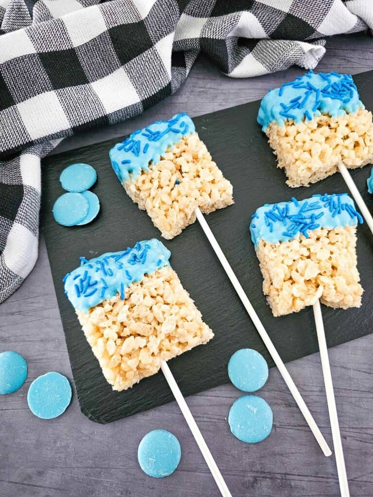 Blue Candy Covered Rice Krispie Pops - A Sweet Treat
