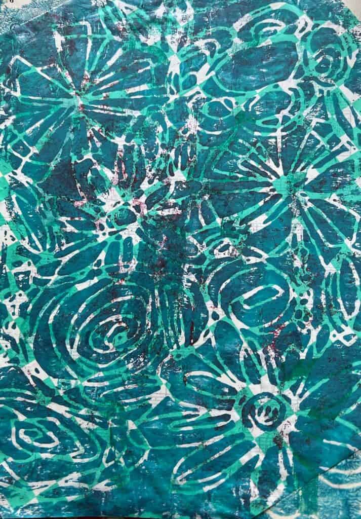 Teal Checkered Mixed Media Background