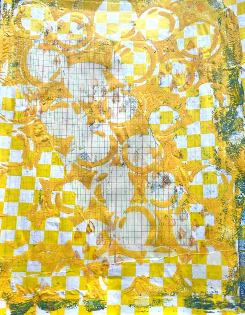 Yellow Checkered Mixed Media Background