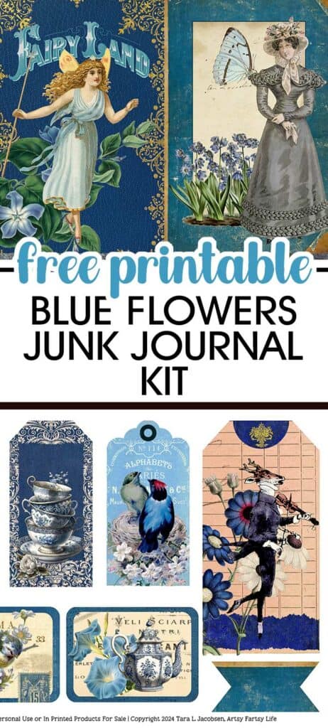 Free Printable Blue Flowers Junk Journal Kit
