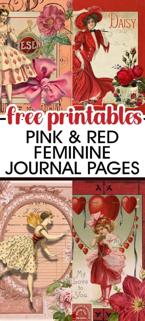 Free Printable Red and Pink Feminine Junk Journal Pages
