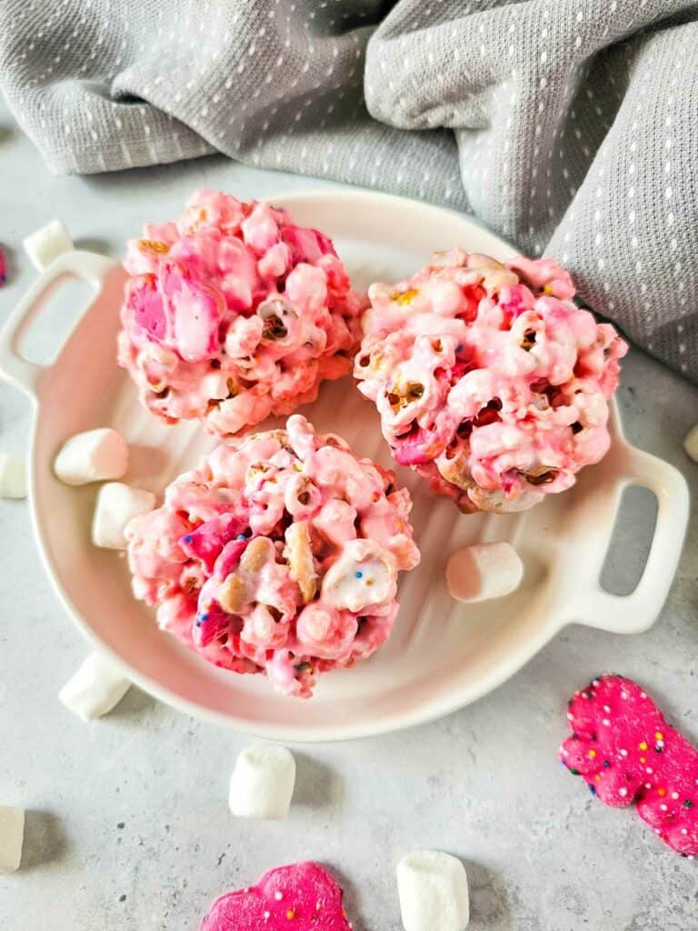 Pink Animal Cracker Popcorn Balls With Marshmallows