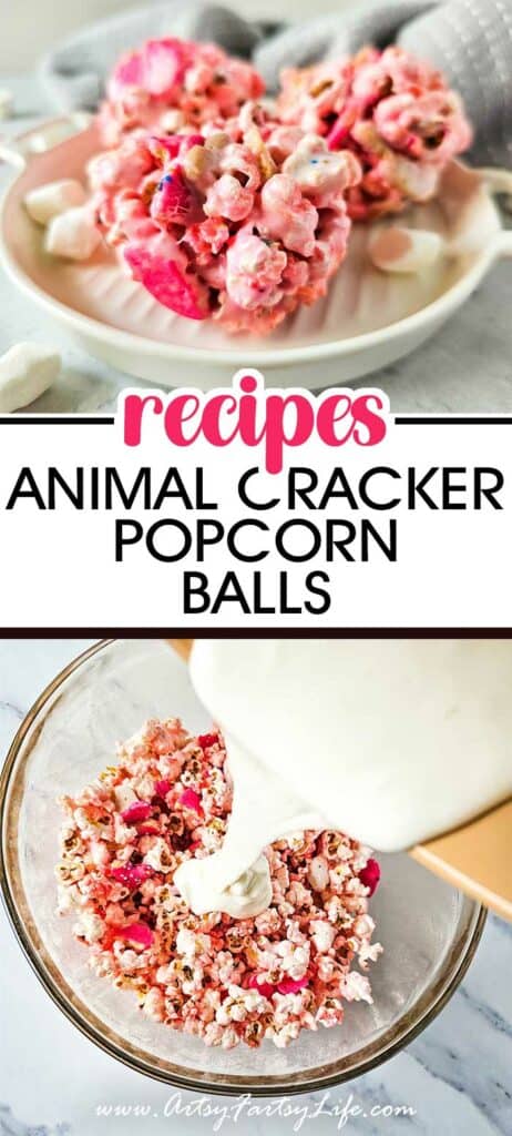 Pink Animal Cracker Popcorn Balls With Marshmallows