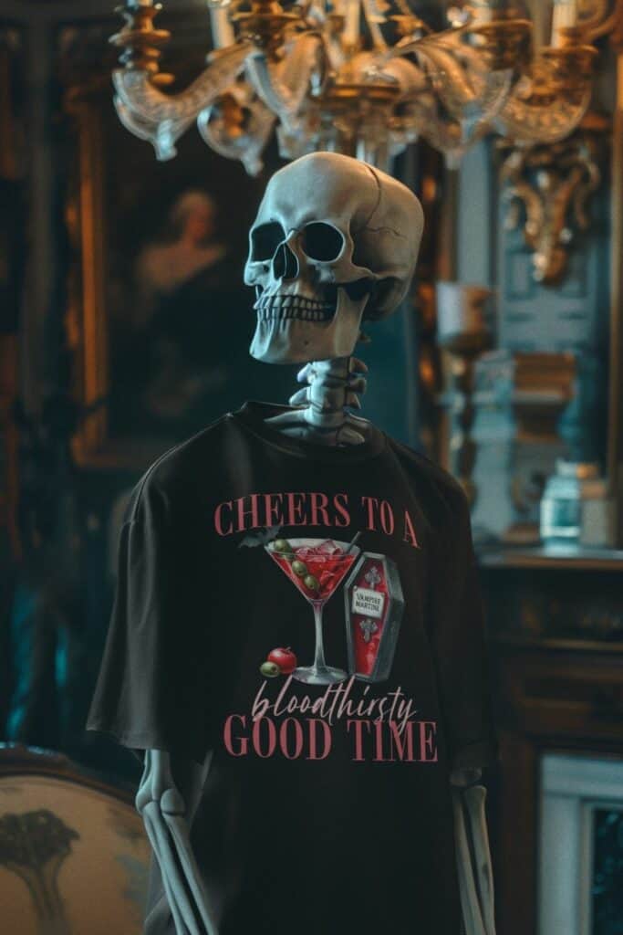 Cheers To A Bloodthirsty Good Time Halloween Drinking Shirt