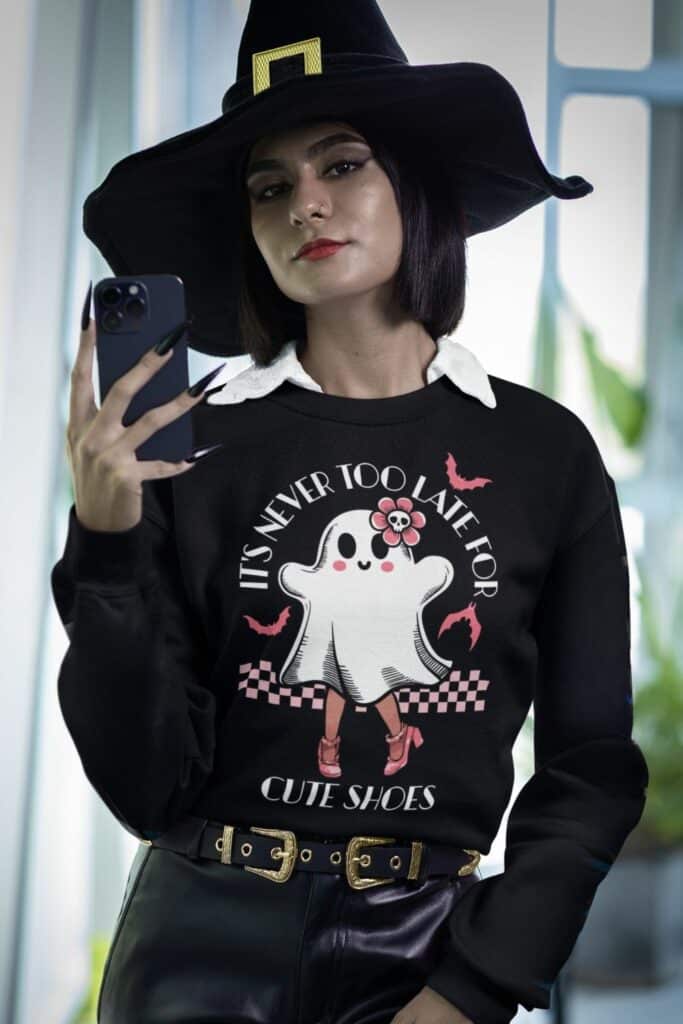 It's Never Too Late For Cute Shoes Halloween Shirt For Women