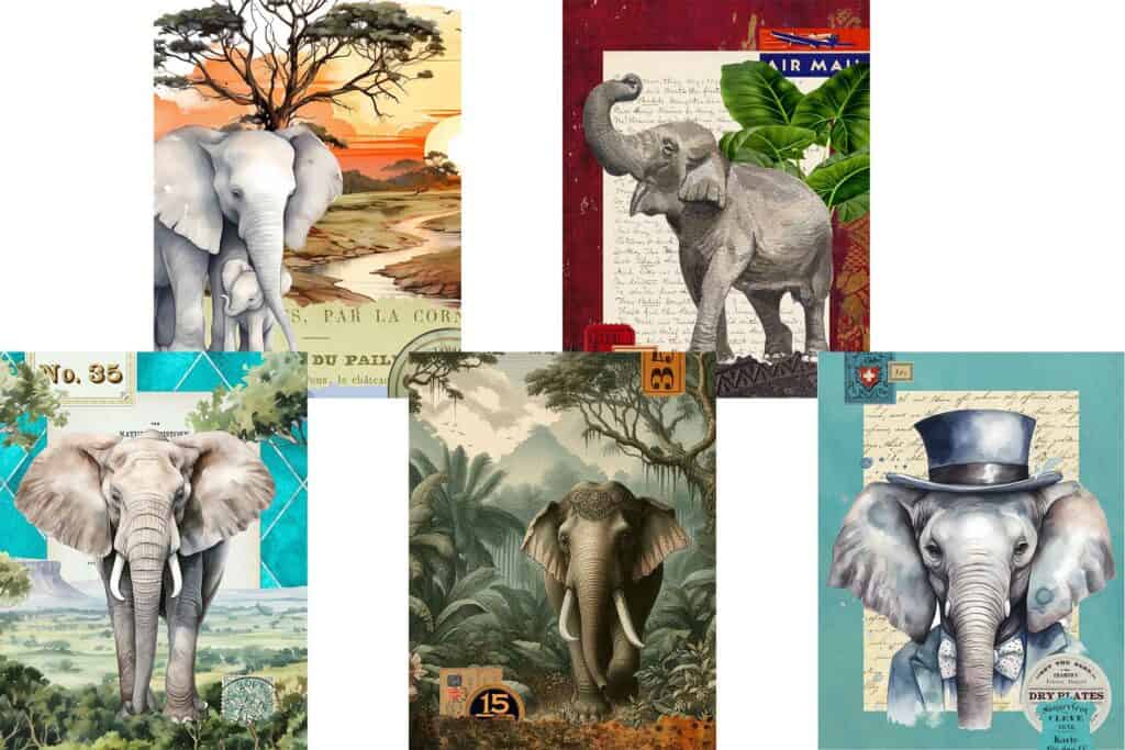 5 Awesome Elephants Journal Pages: Vintage Meets Watercolor Elegance
