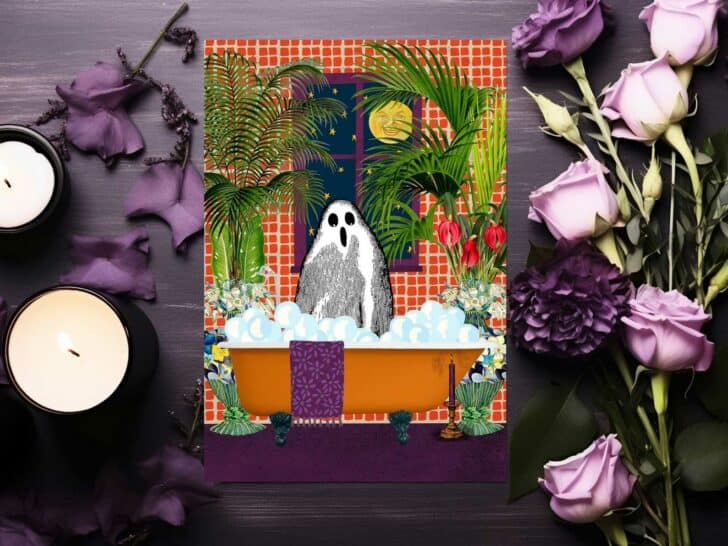 Funny Ghost Cat Bathroom Wall Art – 8x10 Framed Canvas Print With "Are You Pooping" Text, Halloween Decor