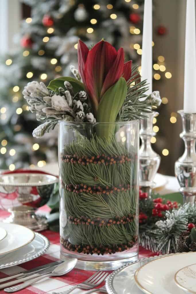 Evergreen Elegance: Pine Needles and Berries with Holiday Flair