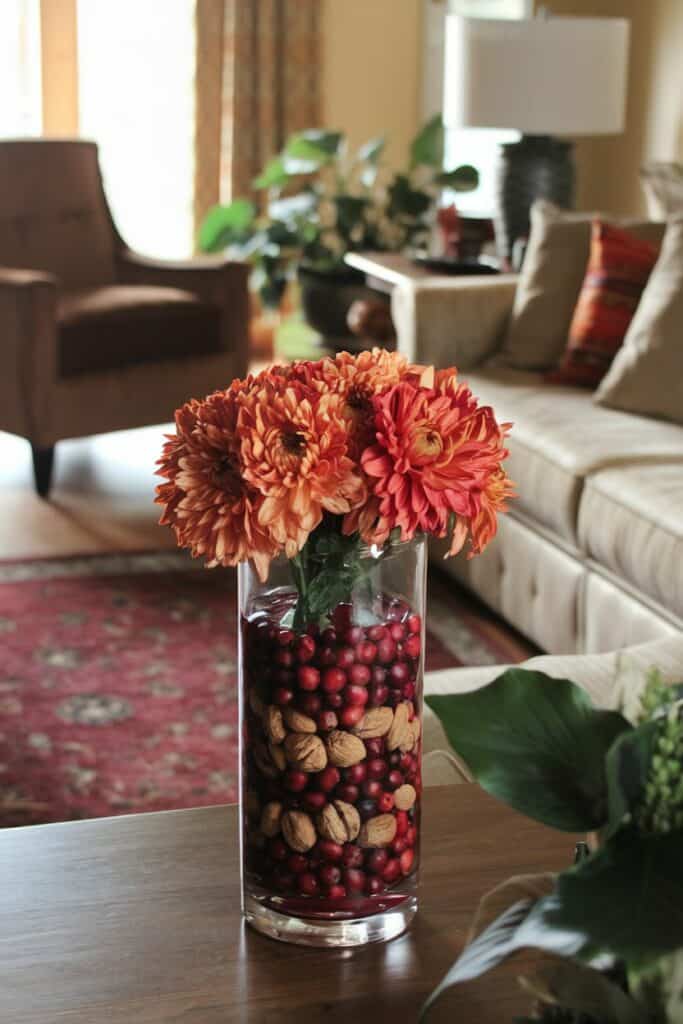 Rustic Chic with Walnuts, Cranberries, and Seasonal Blooms of Fall