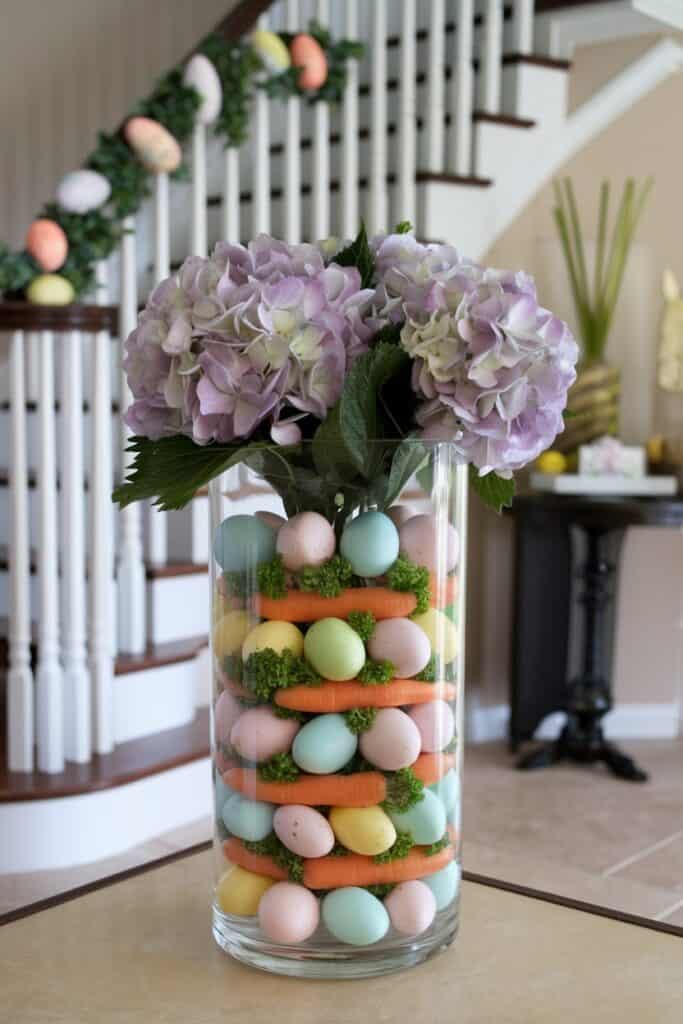 Easter Charm: Pastel Eggs, Carrots, and Hydrangeas