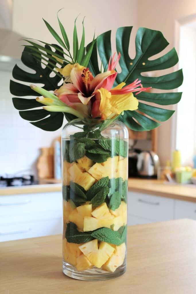 Tropical Paradise: Pineapple and Mint Layers with Hibiscus