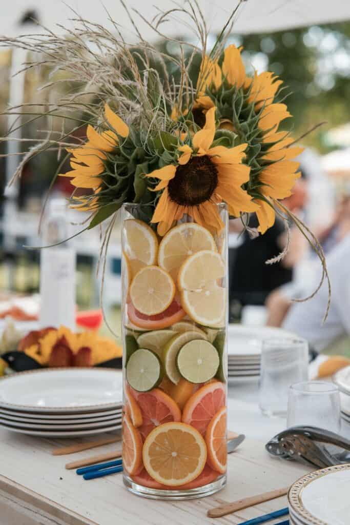 Citrus Sunrise: Sunflowers and Sliced Citrus Layers For Summer