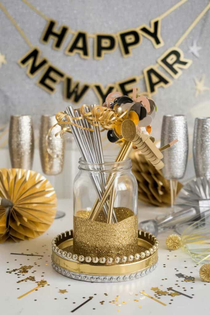 New Year’s Eve Glam: Glitter-Dipped Party Decor