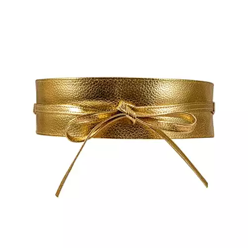 Women Faux Leather Gold Waist Belt