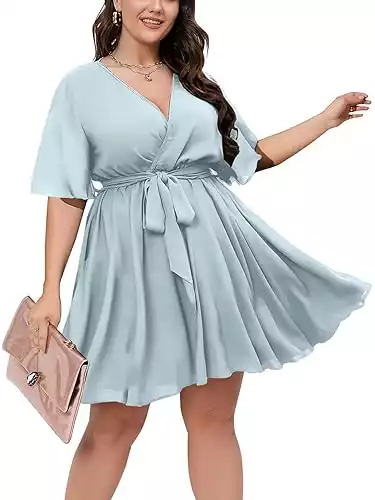 Women's Plus Size Summer Dresses Short Sleeve Wrap V