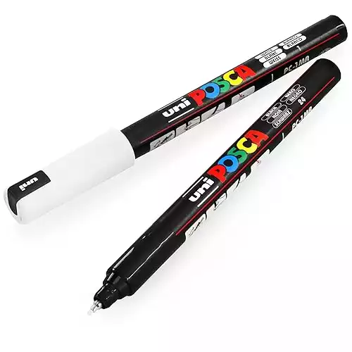 Posca Uni PC-1MR Art Paint Marker Pens - 0.7mm - Black and White - Pack of 2