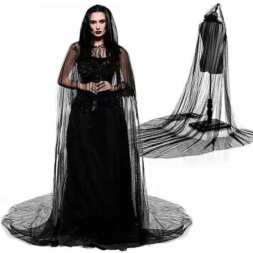 Black Sheer Haunted Hooded Cape