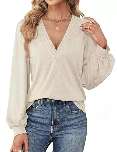 Womens V Neck Long Sleeve Tops