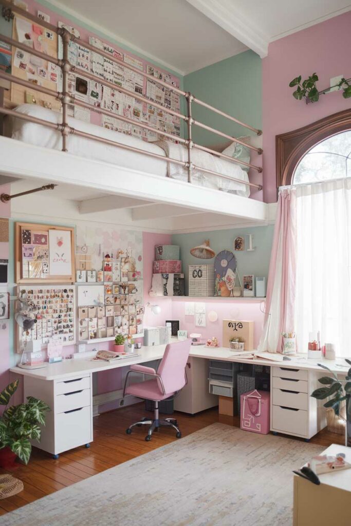 12. Dreamy Craft Room with Office Nook