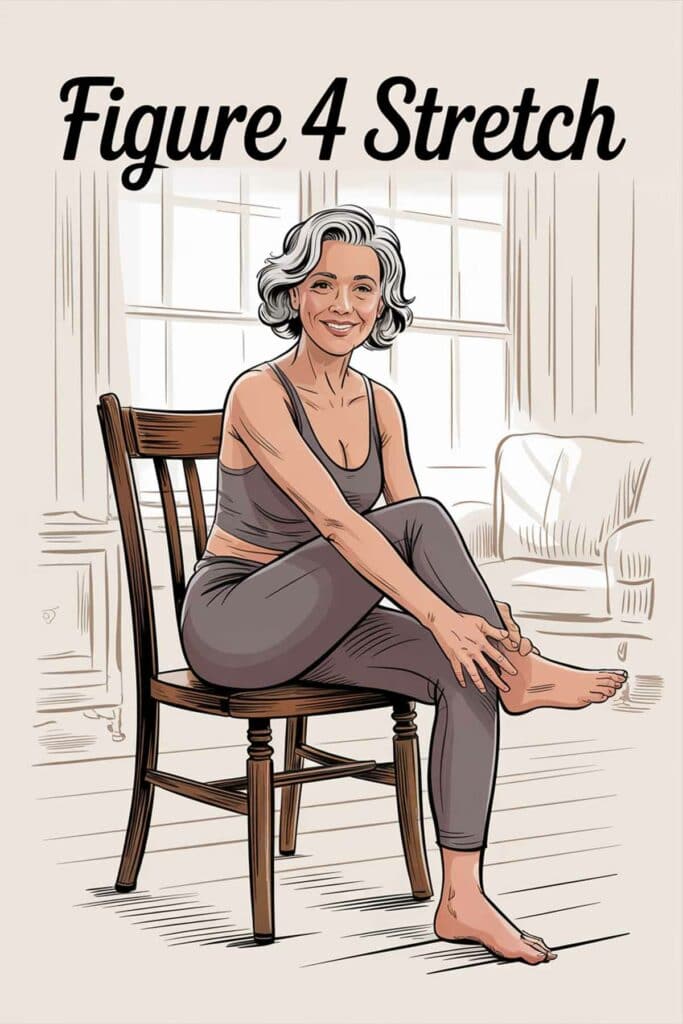 6. Figure 4 Stretch (seated or lying down) 6. Figure 4 Stretch (seated or lying down)