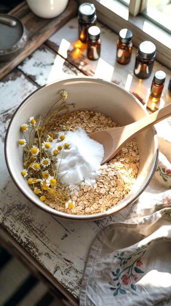 DIY Chamomile and Oatmeal Sunburn Bath Soak DIY Chamomile and Oatmeal Sunburn Bath Soak