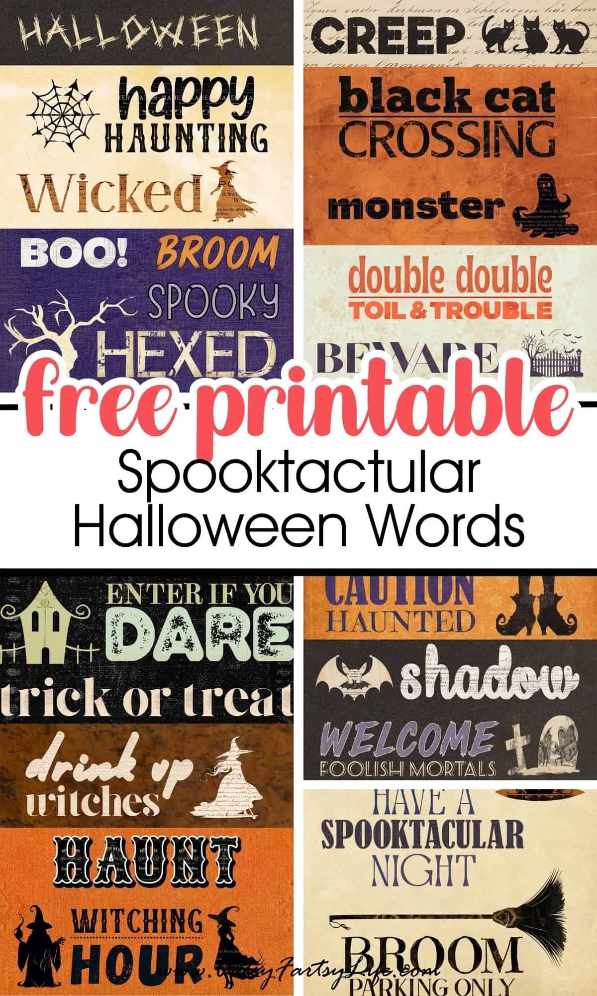 Spooktacular Free Printable - Halloween Words with Vintage Charm