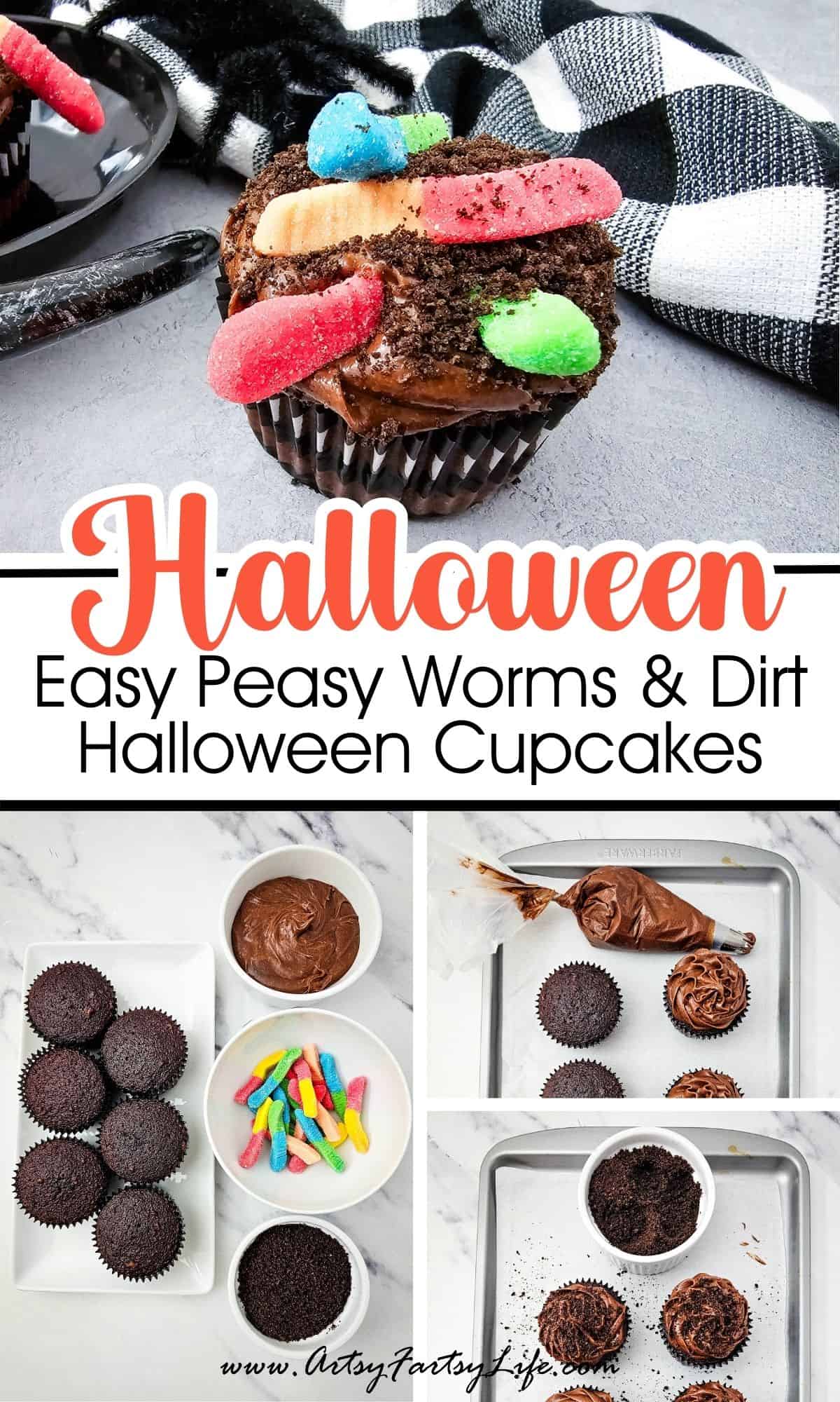 Easy Peasy Worms and Dirt Halloween Cupcakes