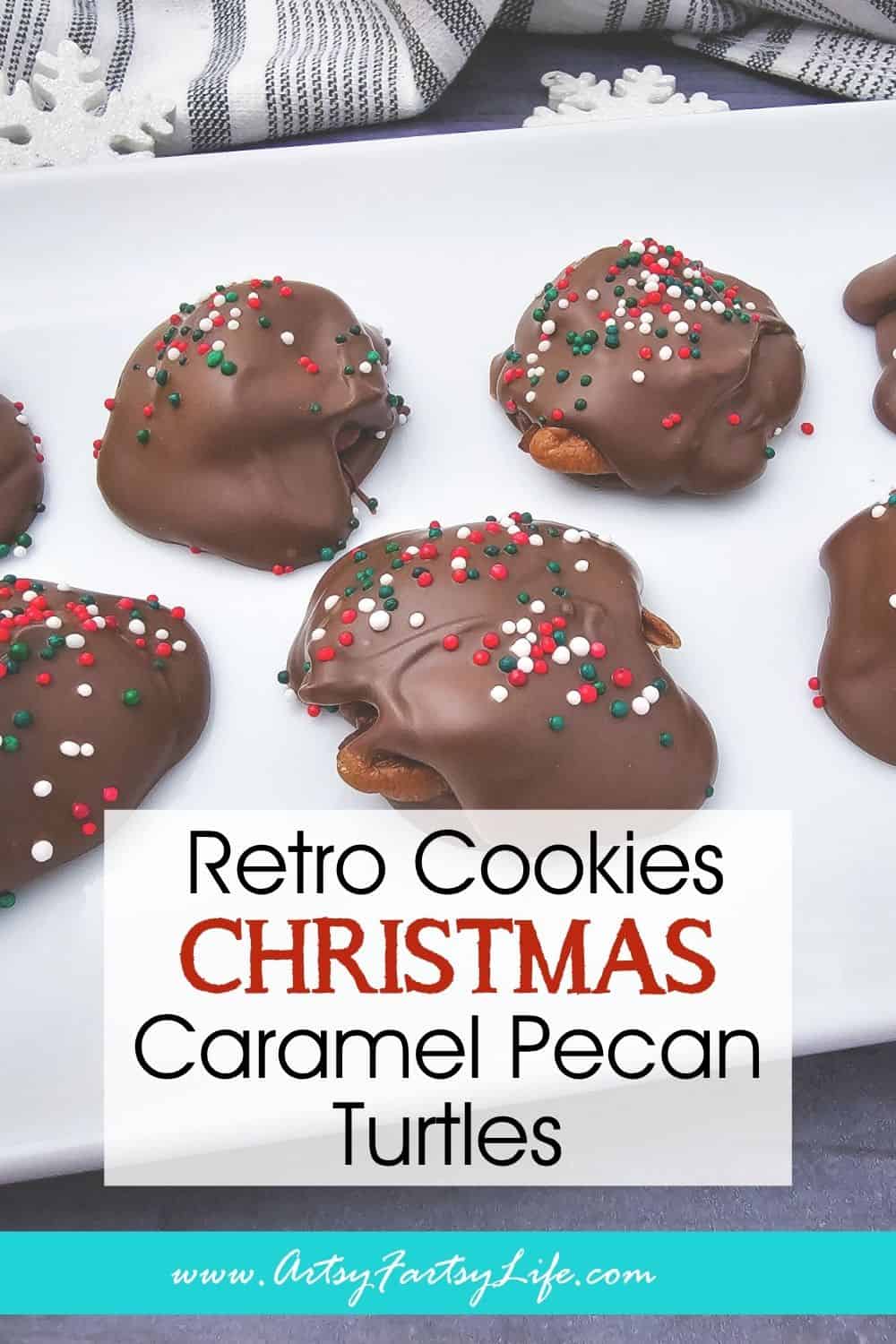 Retro Christmas Cookies - Caramel Pecan Turtles