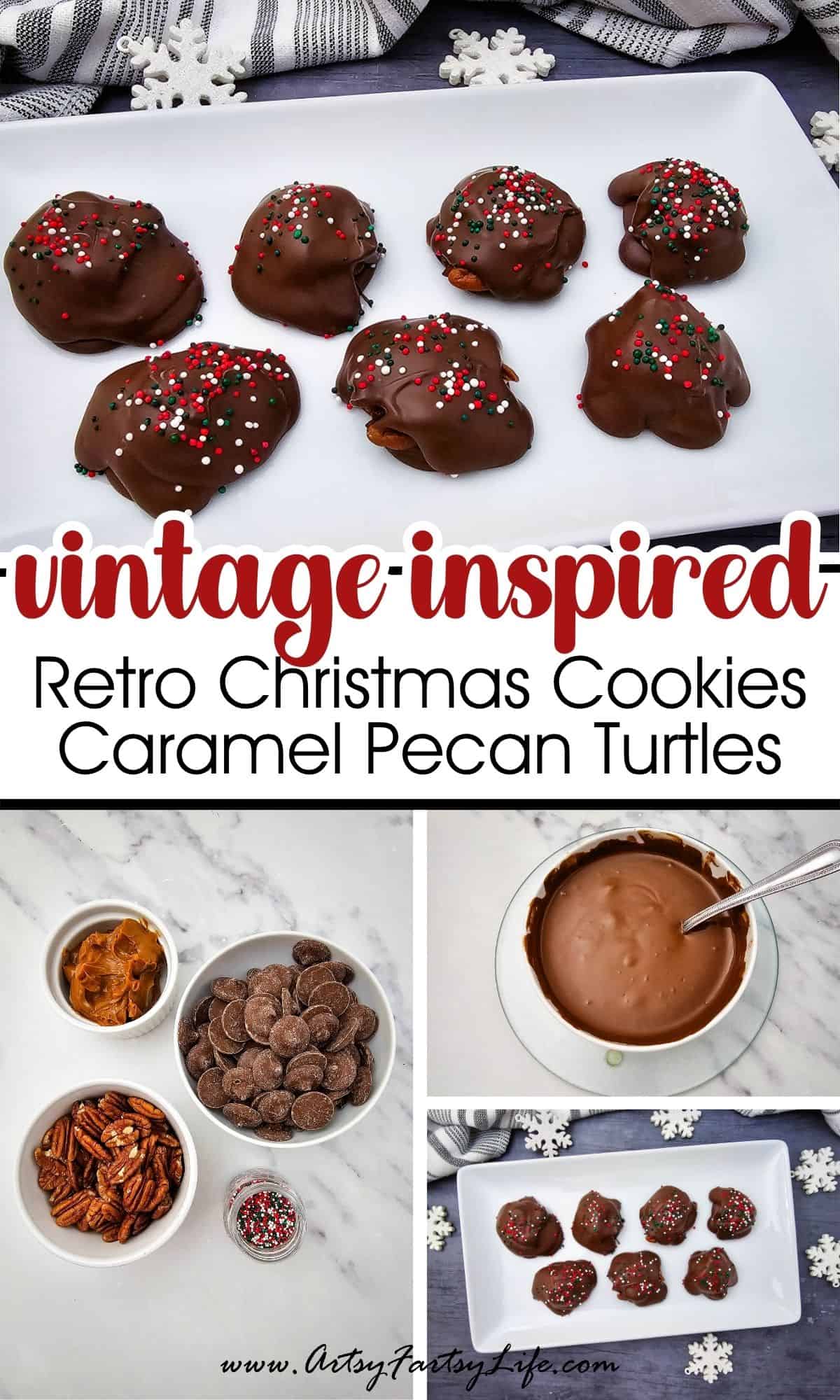 Retro Christmas Cookies - Caramel Pecan Turtles