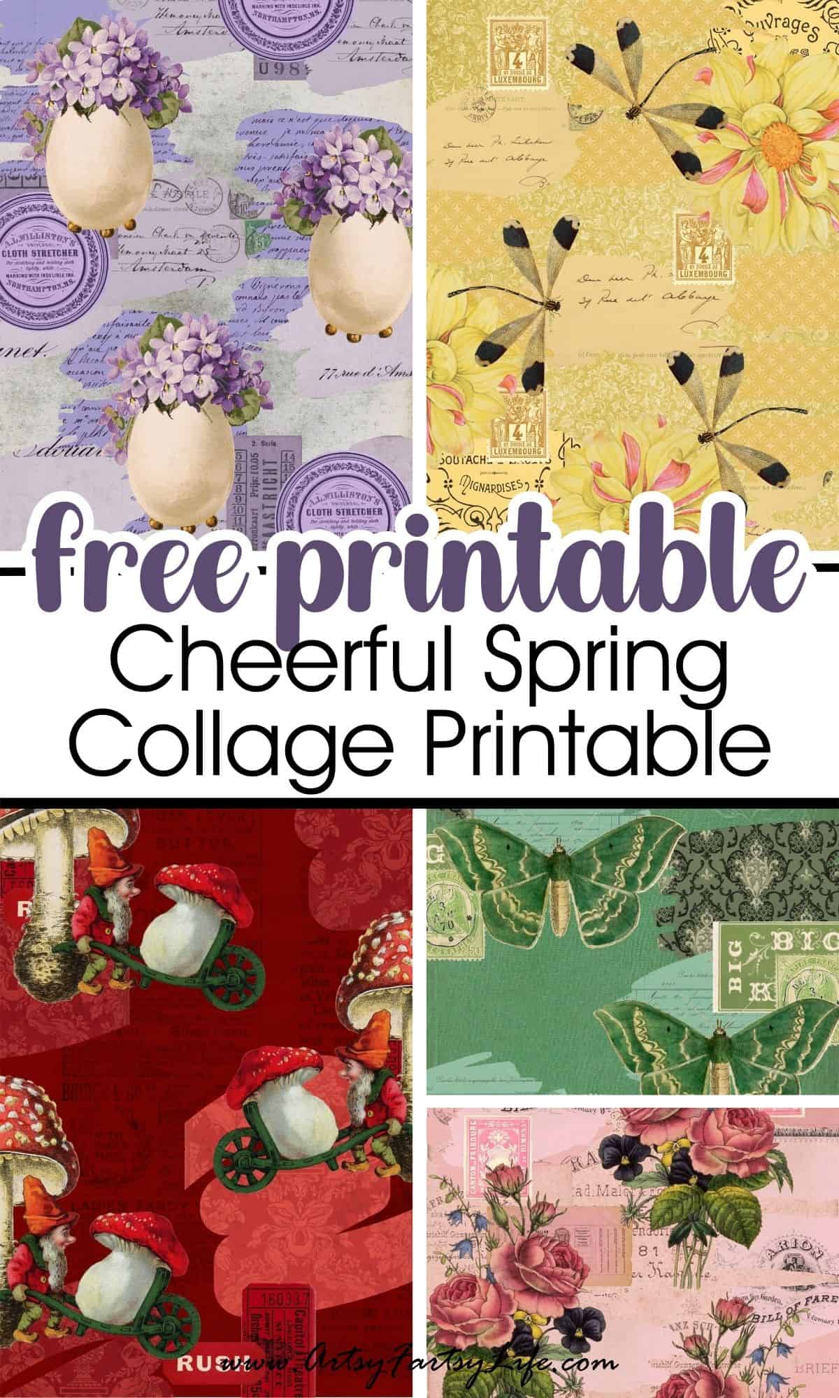 Cheerful Spring Collage Printable - Free Junk Journal Pages Full of Whimsy!